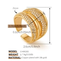 Detailed view of irregular 18k gold plated multi-layer ring with white zircon stones - One Size / Triple Layer Wide Style (KR0283)