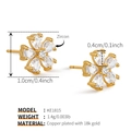Detail view of 18k gold plated flower stud earrings with teardrop cubic zirconia stones - Sparkling Teardrop Floral (KE1815)