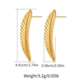 Detailed dimensions of 18K gold plated feather leaf earrings with scale measurements - Feather Shape Stud Earrings (KE1522) / 18K Gold