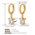 Detailed view of turtle-shaped gold earrings with dimensions 27mm by 15mm and zircon inlay - Clear Stone Turtle / Gold Turtle (KE1764)