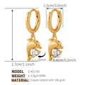 Detail view of 18K gold-plated dolphin hoop earrings with sparkling heart zircon stones - Heart Zircon Dolphin / Gold Dolphin (KE1765)