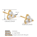 Detail showing clover-shaped zircon studs with 18K gold-plated brass base measurements - Three-Leaf Flower Style (KE1810)