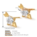 Macro view of 18k gold plated heart zircon studs showing dimensions and model KE1809 - Cupid's Arrow Style (KE1809)