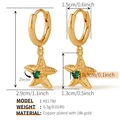 Detailed size measurement of 18k gold plated starfish hoop earrings with green zircons - Gold Starfish (KE1780)
