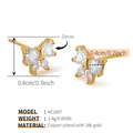 Macro shot showing size dimensions of 18K gold-plated cubic zirconia butterfly studs - Butterfly Style (KE1807)