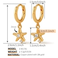 Detailed view of gold starfish hoop earrings with zircon accents and size measurements - Gold Hammered Starfish (KE1781)