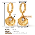 Detail view of gold shell earrings with starfish relief and white cubic zirconia accents - Gold White Zircon Scallop (KE1784-1)