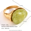 18K gold plated stainless steel ring with a light green pebble-shaped acrylic stone - Irregular Main Stone Vintage Ring (Gold-Light Green-Size 7)