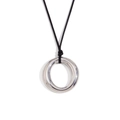 Minimalistische ketting met roestvrijstalen ronde hanger aan een zwart koord met glans - O-Vorm Cirkel Hanger Halsketting-Staal-Zwart Koord / Staalkleur