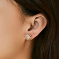 Close-up of golden octagonal star stud earrings with micro-pave white cubic zirconia stones - Star Shape Style (KE1681)