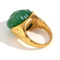 Retro wavy 18K gold plated ring featuring a large translucent green resin stone inlay - Irregular Main Stone Vintage Ring (Gold-Dark Green-Size 6)