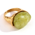 18K gold plated ring featuring a large irregular green aventurine stone with textured band - Irregular Main Stone Vintage Ring (Gold-Light Green-Size 6)