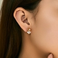 Elegant 18K gold plated flower stud earrings with sparkling teardrop zircon for women - Rose Flower Design (KE1682)