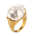 Baroque irregular pearl ring with hammered gold texture and 18K gold plated stainless steel - Baroque Pearl Vintage Ring (Gold-Pearl-Size 6)