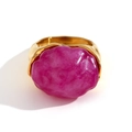 18K gold plated stainless steel ring featuring a magenta acrylic irregular stone - Irregular Main Stone Vintage Ring (Gold-Rose Red-Size 6)