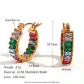 18K gold plated stainless steel hoop earrings with colorful rainbow cubic zirconia - Double Side Rhinestone Hoops - Multicolor
