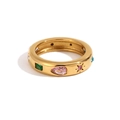 Chunky 18K gold-plated stainless steel dome ring with colorful mixed gemstone settings - US 6 / Rectangle Teardrop Geometric Gold (Gold Multi-Color)