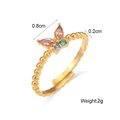 Gold-plated butterfly ring with colorful pink and orange stones on a beaded band - Adjustable Small Butterfly Ring - Gold - Colorful Zircon