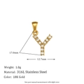Dettaglio del ciondolo lettera Y placcato oro 18K con zirconi e misure - Ciondolo Iniziale in Strass (Solo ciondolo)-Y