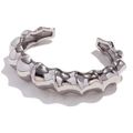 Polished silver organic wavy cuff bracelet in stainless steel with a modern fluid design - Cast Spiral Bamboo Joint Open / Steel
