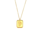Gold rectangular pendant necklace featuring detailed embossed rose flower design - Rose
