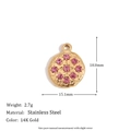 14K gold plated stainless steel heart pendant with nine pink rhinestones, 18.8mm size - Medallion Pendant with Pink Zircon - Gold