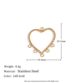 14K gold plated stainless steel heart pendant connector with five hanging loops - Five-Ring Openwork Twisted Heart Charm - Gold