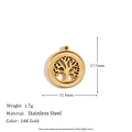 14K gold plated stainless steel hollow round Tree of Life pendant jewelry charm - Openwork Tree of Life Round Pendant - Gold
