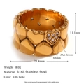 18K gold plated 316L stainless steel heart ring set with AAA cubic zirconia stones - US 6 / Gold (Cast Wide-Faced Double Heart Ring)