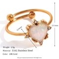 Adjustable 18K gold plated stainless steel ring with heart shaped opal and zircon accents - Heart Opal Gold White