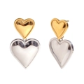 Zweifarbige Herz-Ohrhänger aus poliertem 18K Gold und Silber Edelstahl für Damen - Bicolor Herz-Ohrhänger - Gold/Silber