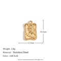 Rectangle sunflower pendant in 14K gold plated stainless steel with Vincent engraving - Rectangular Palm Leaf Pendant - Gold