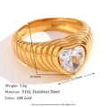 18K gold plated stainless steel ring featuring a large heart zircon and wavy band - Cast Heart Spiral Ring (Gold-White-Size 7)