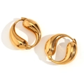 Chic 18K gold plated stainless steel double water-drop hoop earrings in mirror finish - Polished Double Waterdrop Loop Hoop / Gold