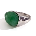 Irregular silver liquid texture ring featuring a translucent organic green gemstone - US 6 / Dark Green
