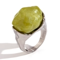 Artistic silver ring featuring a large irregular olive green pearlized stone inlay - Fluid Metal Irregular Ring (Steel-Light Green-Size 6)
