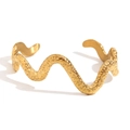 Elegant 18K gold plated stainless steel open bangle with hammered wave texture - Gold