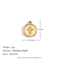 14K gold plated stainless steel circular pendant featuring a relief cross and irregular edges - Irregular Hammered Cross Pendant - Gold