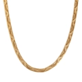 Flat herringbone snake chain necklace with textured wave pattern in 18K gold plated steel - Wavy Herringbone Chain Necklace (N3223-B0484) / Gold