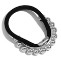 Minimalist elastic hair tie with silver-tone polished metallic semi-circle bead decor - Bead Arrangement Style (Steel Color)