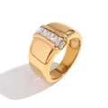 18K gold plated stainless steel wide band ring with a row of six rectangular zircon stones - Simple Single Row Diamond Ring-Gold-Size 6