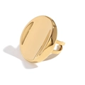 Minimalist 18K gold plated stainless steel ring with smooth circular convex surface - Oval Curved Button Open Ring-Gold-Free Size