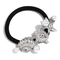 Silver ocean themed hair tie featuring sea turtle and shell charms with pearls - Sea Animal Style (Steel Color)