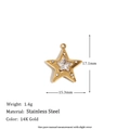 14K gold plated stainless steel star pendant with central zircon for jewelry DIY - Rhinestone Pentagram (C9154) / Gold