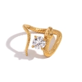 18K gold plated stainless steel snake ring with round zircon stone and scale texture - Round Zircon Scale Pattern Snake Ring-Free Size