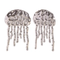 Silver jellyfish earrings featuring honeycomb hollow design and flowing wavy metal tentacles - Hammered Tassel - Steel Color
