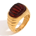 French vintage 18K gold plated stainless steel ring with oval brown gemstone - Square Acrylic Rhinestone (Gold Red)