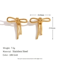 18K gold plated stainless steel bow earrings with a polished ribbon twist design - Line Bow Knot - Gold