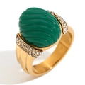 Anello vintage in acciaio inossidabile placcato oro 18K con pietra verde ovale e cristalli - US 6 / Strass Acrilico Ovale (Verde Oro)