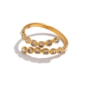 Crossed open ring in 18K gold plated stainless steel with micro-set rhinestones - Gold-White Rhinestone